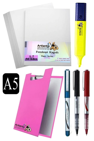 Kapaklı Sekreterlik A5 Pilot Kalem 3 Renk A5 Beyaz Fotokopi Kağıdı 50 Adet Fosforlu Kalem Sarı Ofis Büro Okul - 5