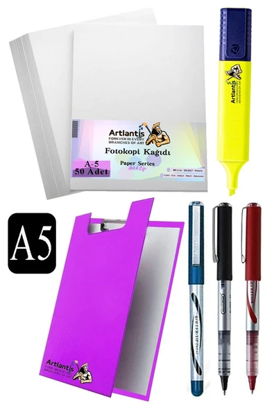 Kapaklı Sekreterlik A5 Pilot Kalem 3 Renk A5 Beyaz Fotokopi Kağıdı 50 Adet Fosforlu Kalem Sarı Ofis Büro Okul - 12