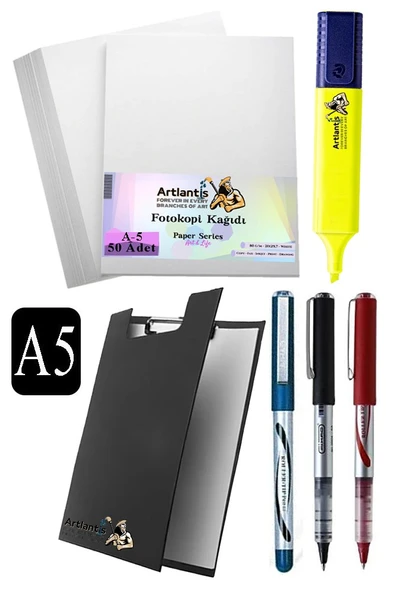 Kapaklı Sekreterlik A5 Pilot Kalem 3 Renk A5 Beyaz Fotokopi Kağıdı 50 Adet Fosforlu Kalem Sarı Ofis Büro Okul - 6