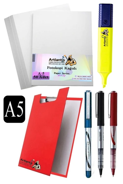 Kapaklı Sekreterlik A5 Pilot Kalem 3 Renk A5 Beyaz Fotokopi Kağıdı 50 Adet Fosforlu Kalem Sarı Ofis Büro Okul - 2