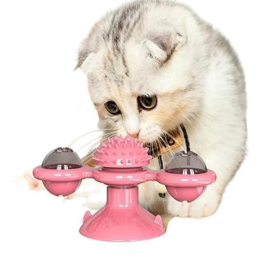 BUFFER® Pet Malzemeleri Vantuzlu Fırıldak Toplu Dönen Şeffaf Depo Tasarım İnteraktif Kedi Oyuncağı - 3