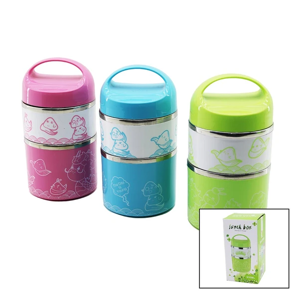 SABİT KULPLU - RESİMLİ - RENKLİ   2Lİ  SEFER TASI - SAKLAMA KABI 930ML (4401)