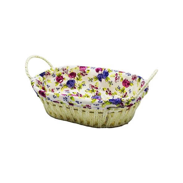 OVAL RENKLİ BEZLİ HASIR EKMEK SEPETİ (4401)