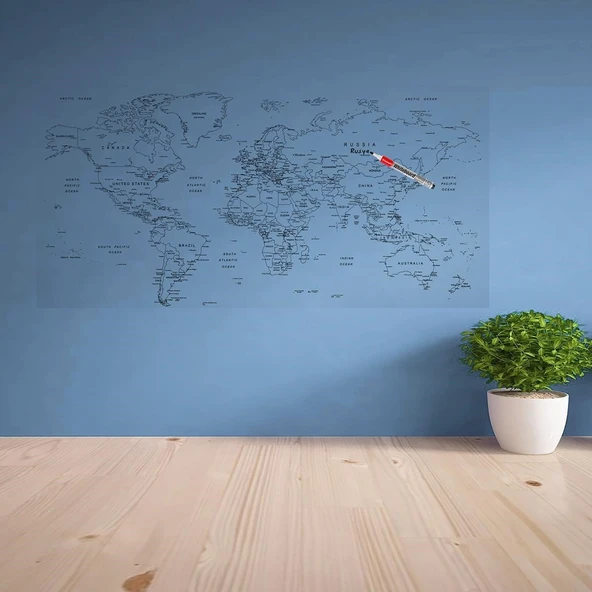 Yazılabilir Dünya Haritası Manyetik Duvar Stickerı 110 x 56 cm (4401) - 3