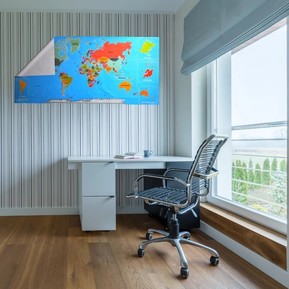 Renkli Atlas Dünya Haritası Manyetik Yapıştırıcı Gerektirmeyen Duvar Stickerı 118 CM * 56 CM (4401) - 5