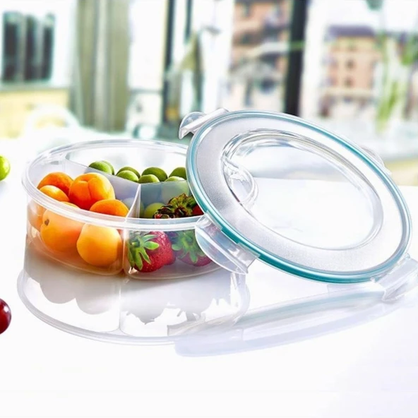 3 Bölmeli Sızdırmaz Contalı Kilitli Kapaklı 1,35 Litre yuvarlak Erzak Saklama Kabı LC-500 (4401) - 2