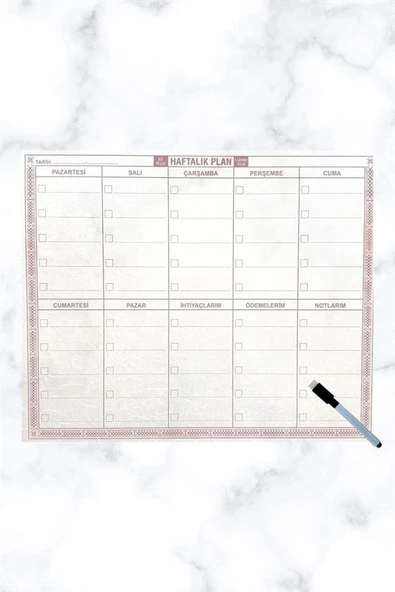Şeffaf Kendiliğinden Yapışkanlı Kalemli Haftalık Planlayıcı 40cm-50cm (4401) - 4