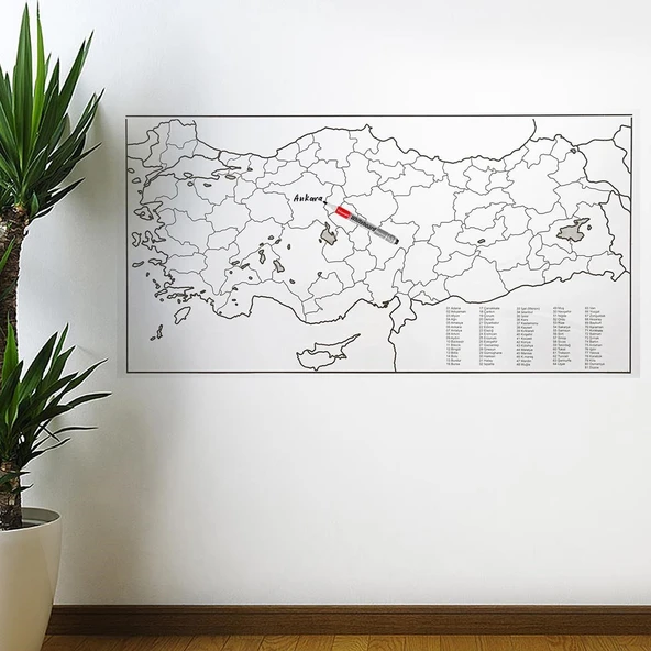 Yazılabilir Türkiye Haritası Manyetik Duvar Stickerı 110 x 56 cm (4401) - 2
