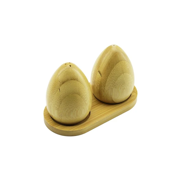 2 PCS - YUMURTA MODELİ AHŞAP BAMBU TUZLUK - BAHARATLIK AHŞAP STANDLI (4401)