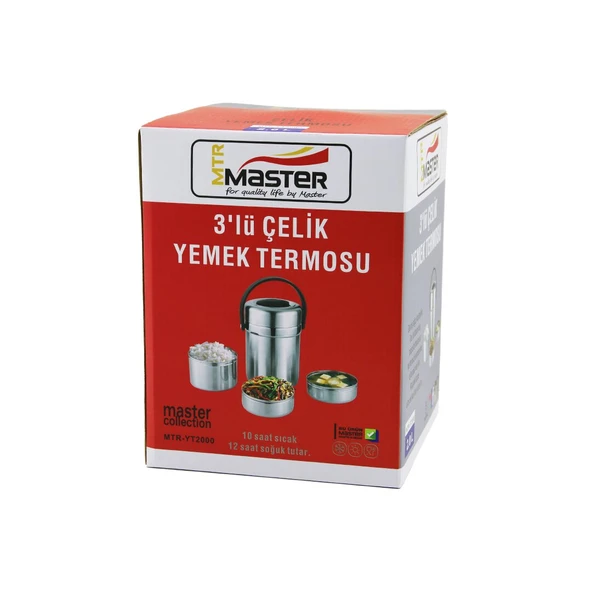 3LÜ ÇELİK YEMEK TERMOSU SEFER TASI 2LT 10 SAAT SICAK - 12 SAAT SOĞUK TUTAR (4401)