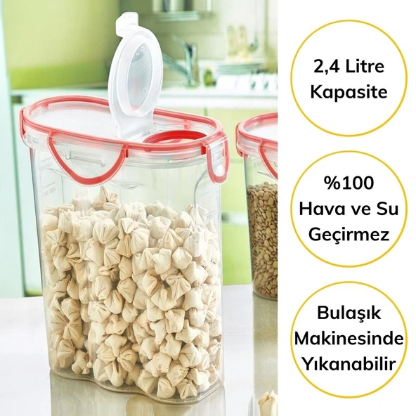 Kilitli Kapaklı Contalı Hava,Su Sıvı Geçirmez 2,4 Litre Erzak Saklama Kabı-SA590 (4401) - 2