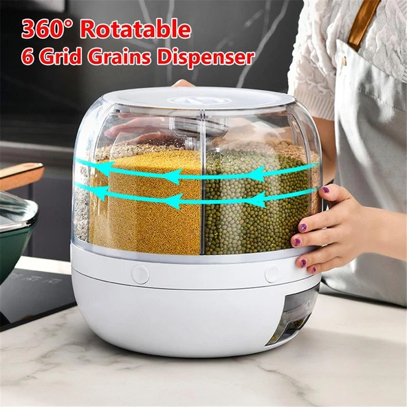 Kuru Gıda Ve Bakliyat Organizeri 360° Dönebilen 6 Bölmeli Ayrıştırıcılı Hava Geçirmez (4401) - 4