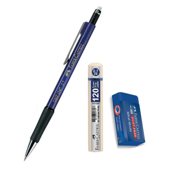 Uçlu Kalem Lacivert 0.7 Grip 1347 Faber 120 li Uç ve Sınav Silgisi Versatil Uçlu Kalem 0,7 1 Adet