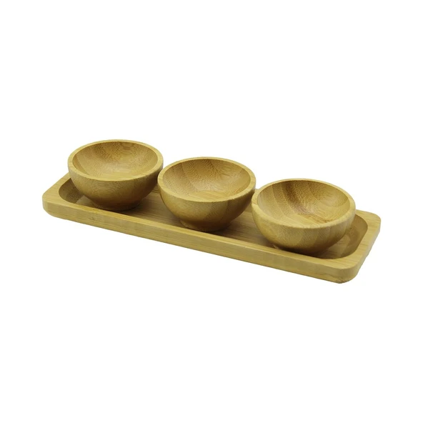 3PCS - SUNUM TEPSİLİ   MİNİ - ÇAP: 6CM  AHŞAP BAMBU LOKUMLUK - ÇEREZLİK KASE (4401)