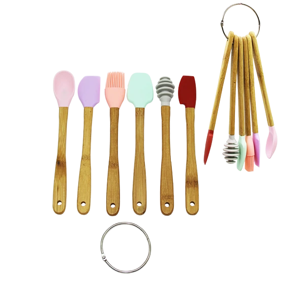 6 PARÇA  MiNİ AHŞAP SAPLI SİLİKON MUTFAK SET (4401)