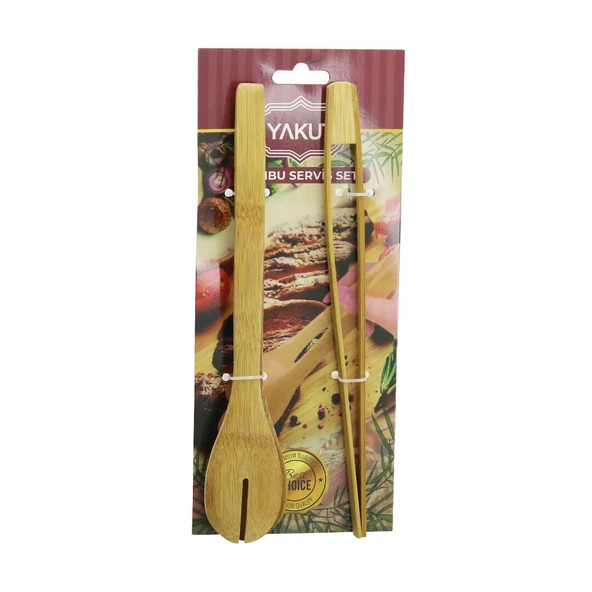 2 PCS AHŞAP BAMBU MAŞA SETİ İNCE IZGARA - KAŞIKLI SERVİS MAŞA (4401)