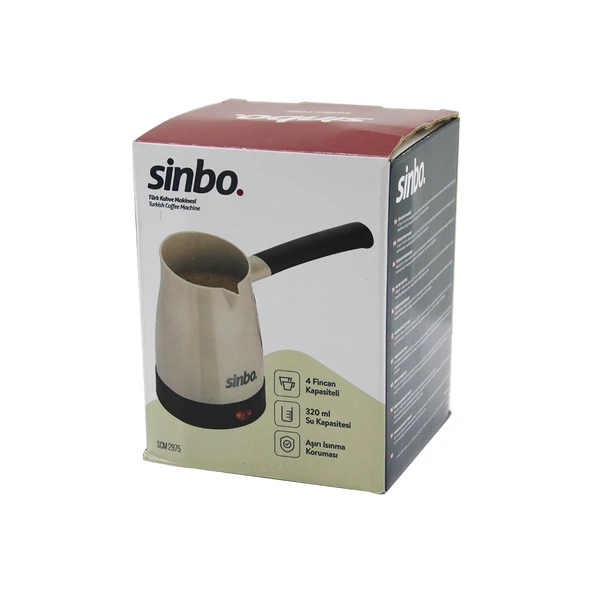 SİNBO SCM-2975 ELEKTRİKLİ CEZVE PLS.TÜRK KAHVE MAKİNE ÇELİK GİZLİ REZİSTANS700W 4 FİNCAN - 320MLTAK-ÇIKAR KULP (4401)