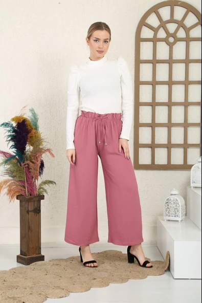 AlinModest Bel Lastikli Bol Paça Ayrobin Pantolon - 5