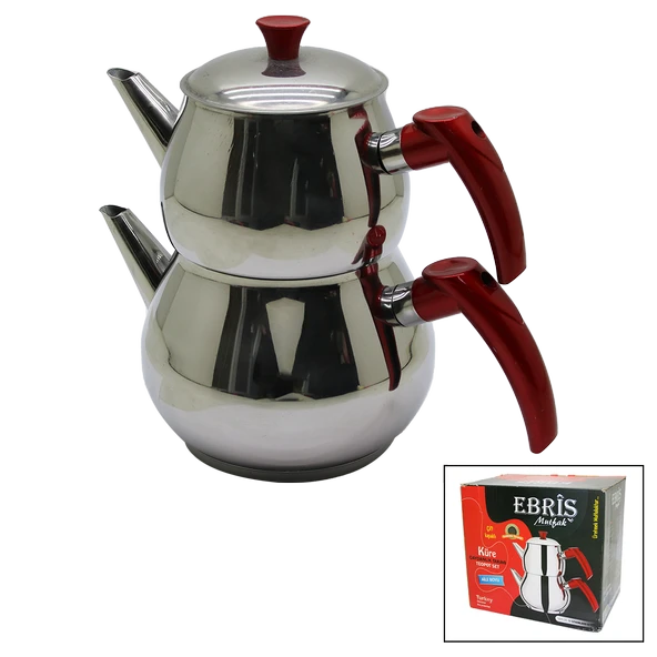 AİLE BÜYÜK BOY KÜRE ÇELİK ÇAYDANLIK SETİ ÜST: 1.2LT - ALT: 2LT (4401)