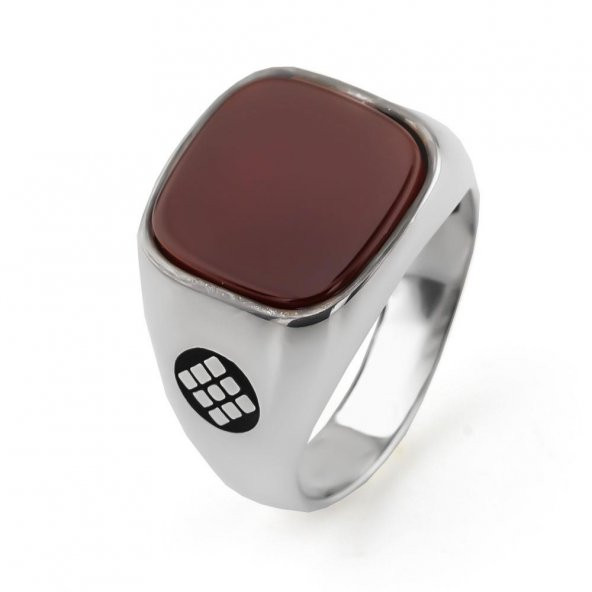 Kırmızı Akik Taşlı 925 Ayar Gümüş Erkek Yüzük - Resim 3