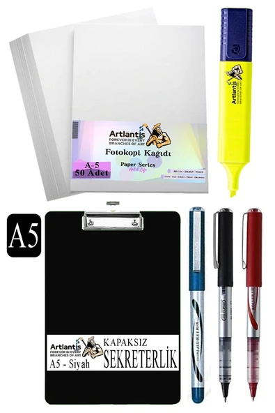 Kapaksız Sekreterlik A5 Pilot Kalem 3 Renk A5 Beyaz Fotokopi Kağıdı 50 Adet Fosforlu Kalem Sarı Ofis Büro Okul - 6