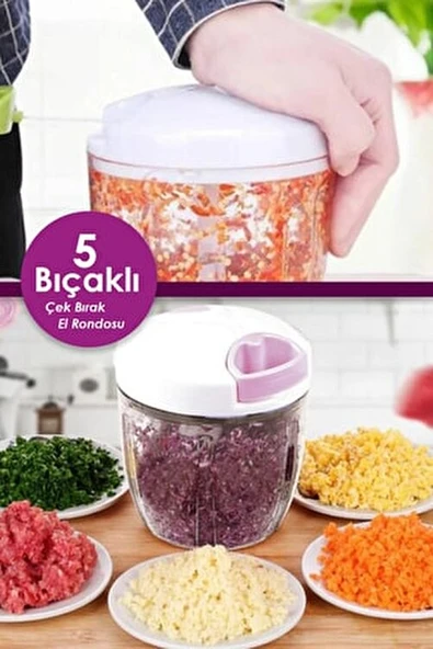 5 Bıçaklı Ipli El Rondosu Pratik Sebze Doğrayıcı (4401) - 4
