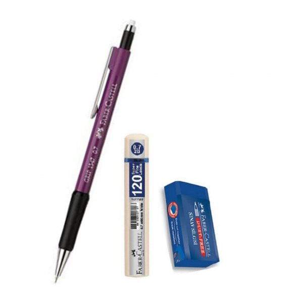 Uçlu Kalem Mor 0.7 Grip 1347 Faber 120 li Uç ve Sınav Silgisi Versatil Uçlu Kalem 0,7 1 Adet