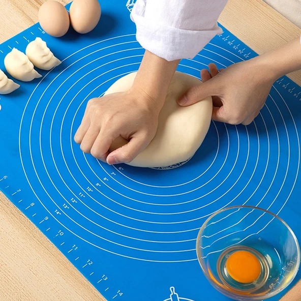 40*50 cm Silikon Ölçekli Kullanımı Kolay Hamur Açma Matı Ekmek Mantı Makarna Hamuru Yoğurma Matı (4401) - 4