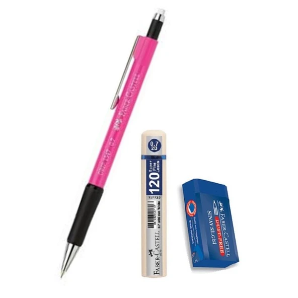 Uçlu Kalem Pembe 0.7 Grip 1347 Faber 120 li Uç ve Sınav Silgisi Versatil Uçlu Kalem 0,7 1 Adet