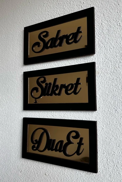 Sabret Şükret Dua Et 3'lü Tablo Seti Duvar Süsü - 3
