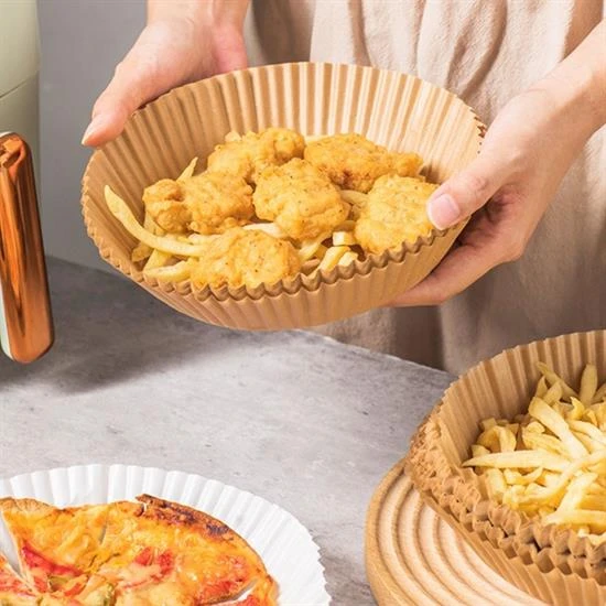 50 Adet Air Fryer Pişirme Kağıdı Tek Kullanımlık Yağ Geçirmez Yuvarlak Tabak Model PVC (4401)