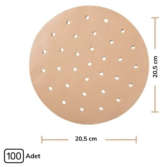 100 Adet  Airfryer Pişirme Kağıdı Tek Kullanımlık Hava Fritözü Yuvarlak Delikli Model (4401) - 5