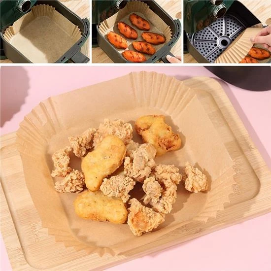 50 Adet Air Fryer Pişirme Kağıdı Tek Kullanımlık Yağ Geçirmez Yapışmaz Kare Tabak Model PVC (4401)