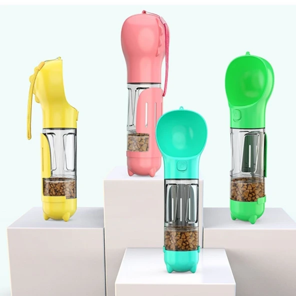 Taşınabilir Hazneli Mama Kaplı ,Kaka Poşetli Kedi,Köpek Suluğu-300ml (4401) - 3