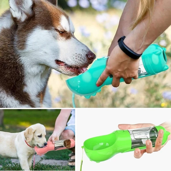 Taşınabilir Hazneli Mama Kaplı ,Kaka Poşetli Kedi,Köpek Suluğu-300ml (4401) - 2