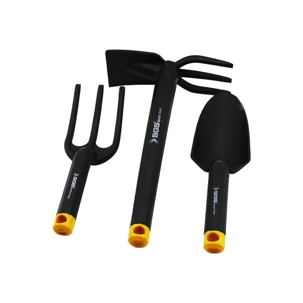 3PCS PLASTİK SİYAH ÇAPA BAHÇE SETİ TIRMIK - ÇAPA - KÜREK (4401)