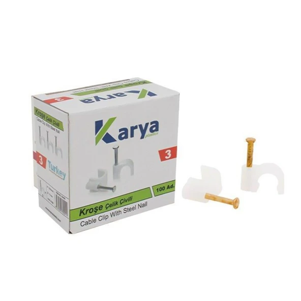 KROŞE 3 NUMARA ÇELİK ÇİVİLİ 7 MM (2*1.5 - 3*1.5 TTR KABLOLAR İÇİN) 100LÜ POŞET KARYA (4401)