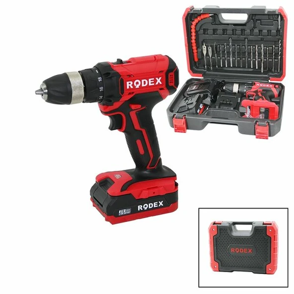 2 KADEME HIZ - VİTES ŞARJLI=ÇİFT BATARYA 17PCS UÇLU MATKAP 0-350 / 0-1350 RPM 21V/2.0A LI-ION RDX-3375A (4401)