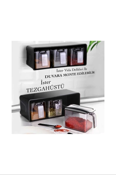 3 Lü Baharatlık Set Duvar Askılı Royaleks-L677 - 3