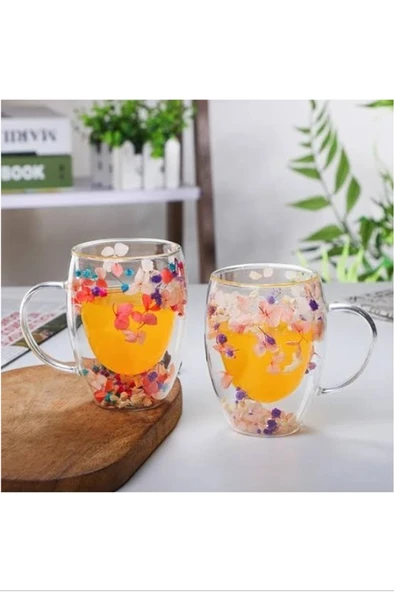 Organik Çiçekli Borosilikat Bardak 350 Ml. Royaleks-BRD-150 BH - 5