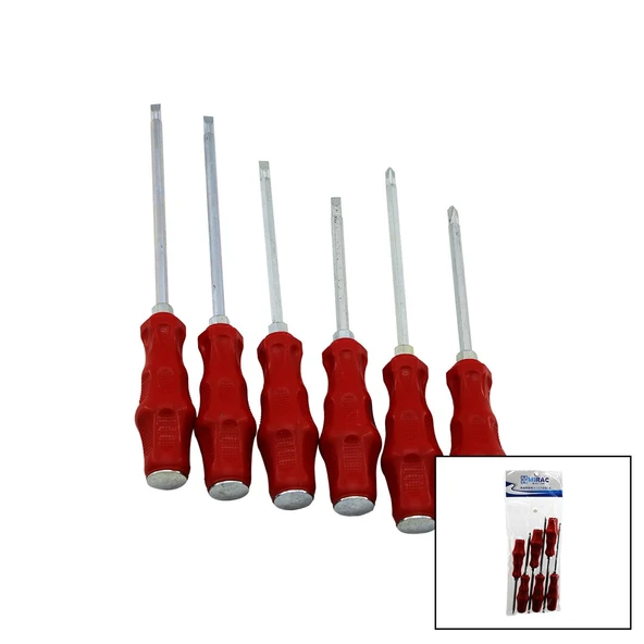 PVC AMBALAJ   KIRMIZI - PLASTİK SAPLI   DARBELİ   6LI SET   ÇİFT TARAFLI  TORNAVİDA TAKIMI (4401)