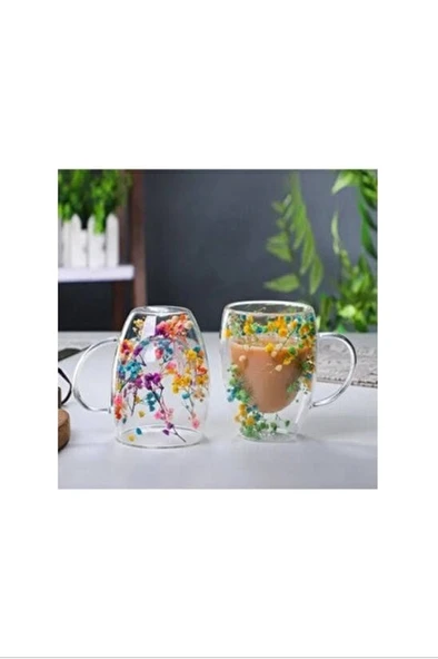 Organik Çiçekli Borosilikat Bardak 350 Ml. Royaleks-BRD-150 BH - 3