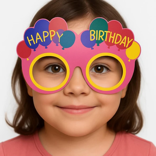 Balon Desenli Karton Doğum Günü Gözlükleri 6 Adet Pembe Renk - 1