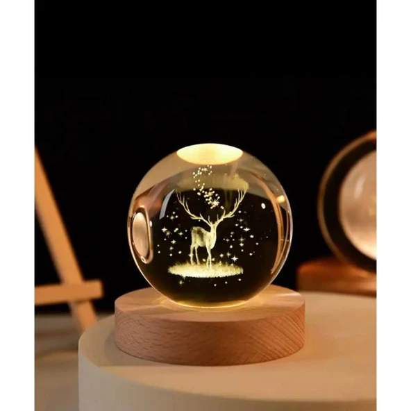 Geyik Renk Değiştiren Işıklı Cam Küre 8cm - 2