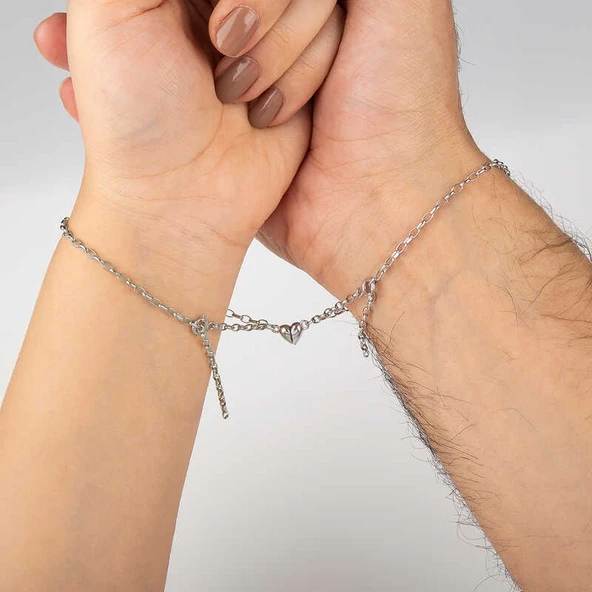 925 Ayar Gümüş Rodyum Çift Kalpli Aşk Bileklik - 2