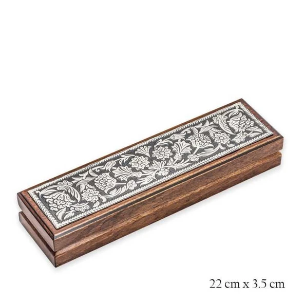Gümüş Çiçek Desenli Ahşap Tesbih Kutusu - 4
