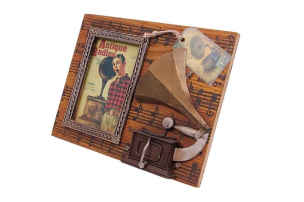 Dekoratif Metal Çerçeve Gramofon Dekorlu Vintage Hediyelik - 2