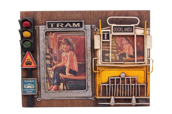 Dekoratif Metal Çerçeve Tramvay Dekorlu Vintage Ev Ofis Hediyelik