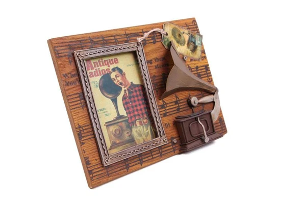 Dekoratif Metal Çerçeve Gramofon Dekorlu Vintage Hediyelik - 3