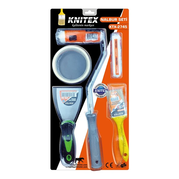 5PCS  BOYACI - NALBUR SET  SPATULA - KESTİRME FIRÇA - YEDEK RULO - BANT - 10CM FIRÇA (4401)